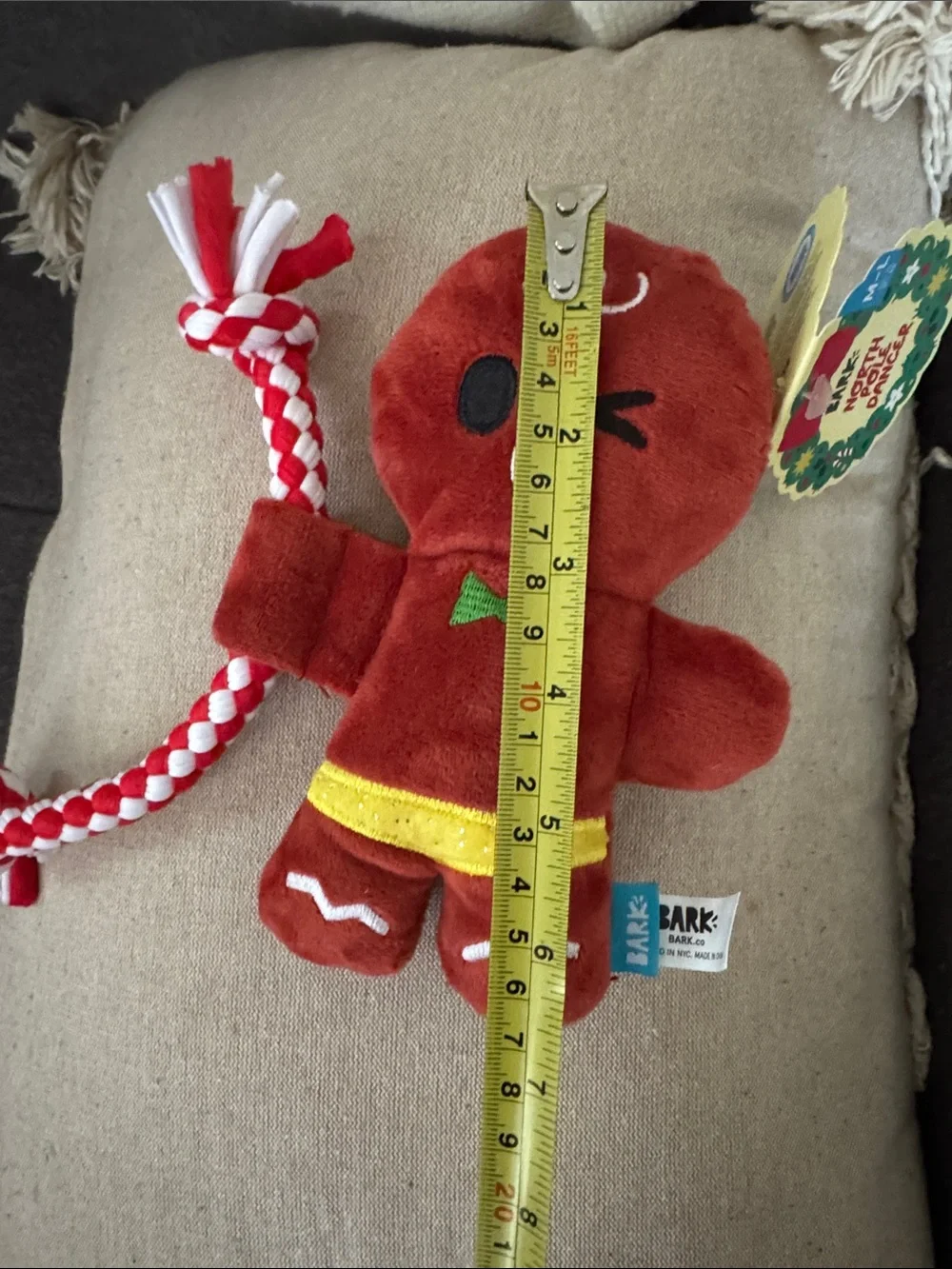 NWT BARK Gingerbread Plush Dog Toy with Rope